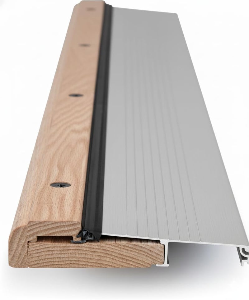 Trademark Hardware Exterior Door Threshold - Adjustable Height Aluminum and Oak Door Threshold Seal 36" x 5.75" - Durable Aluminum Threshold for Exterior Doors - Image 1